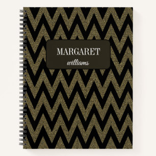 Cuaderno Chic chevron zigzag brillo & nombre personalizado 