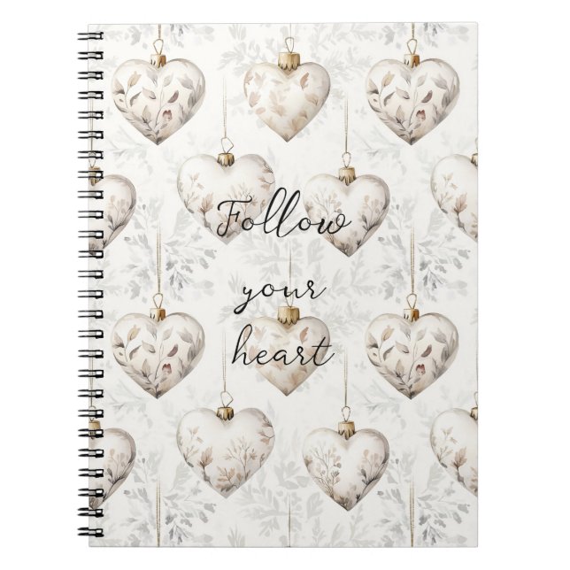 Cuaderno Chic Cream Grey Hearts Ornaments   (Frente)