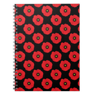 Cuaderno Chic Deslucido Amapolas Florales Rojas y Negras