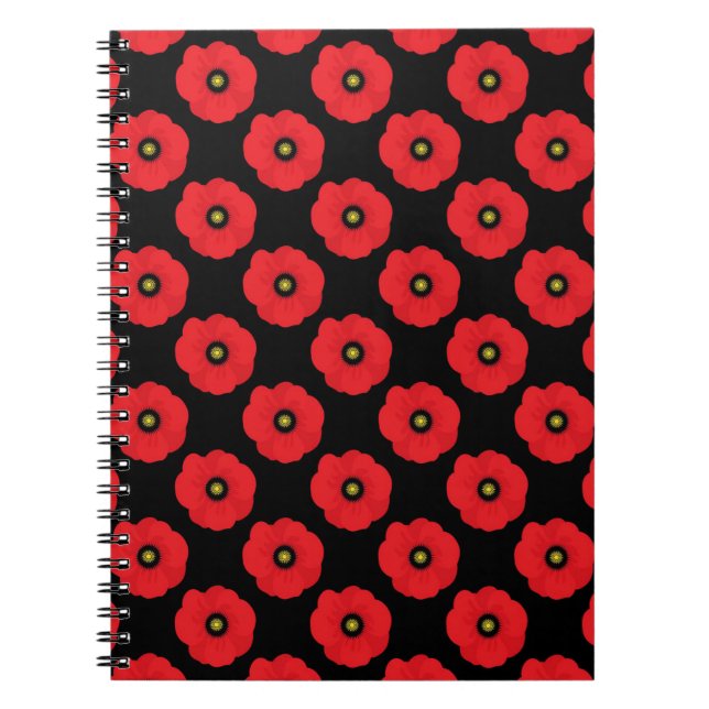 Cuaderno Chic Deslucido Amapolas Florales Rojas y Negras (Frente)