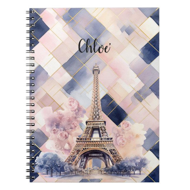 Cuaderno Chic French Blue Pink Eiffel Tower (Frente)