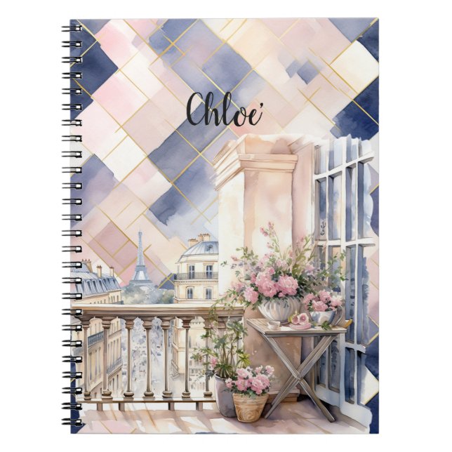 Cuaderno Chic French Blue Pink Paris Eiffel Tower (Frente)