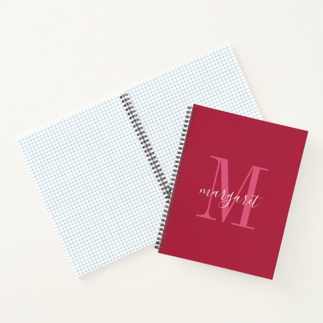Cuaderno chic maroon &white monogram name Spiral Notebook (Interior)