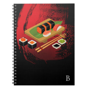 Cuaderno Chic Moderno Elegante Sushi Negro y Rojo