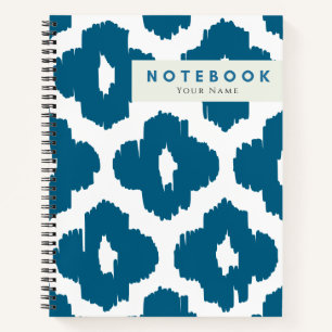 Cuaderno Chic Moderno Patrón Ikat Azul y Blanco Personaliza