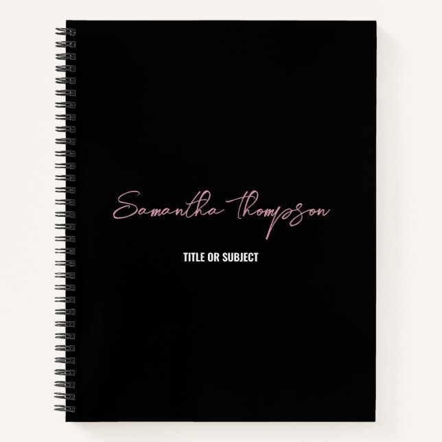 Cuaderno Chic Moderno Rosa Negro Script Minimalista (Anverso)