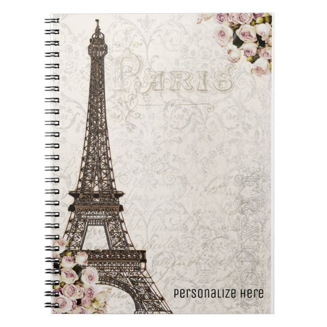 Cuaderno Chic París Torre Eiffel y rosas elegante personali (Frente)