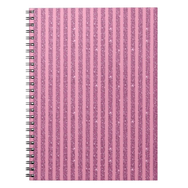 Cuaderno Chic Rosa Glitter Estilo Rayas Verticales (Frente)