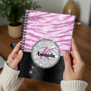 Cuaderno Chic rosa negro falso brillo estampado animal mono