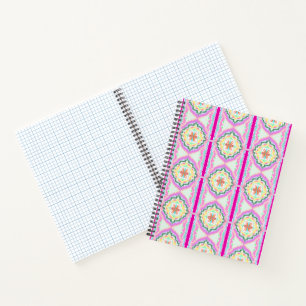 Cuaderno Chic Rosa y Dorado Patrón Floral Geométrico