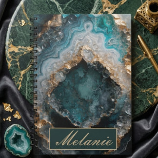 Cuaderno Chic Teal Green Gold Glitter Personalized Notebook