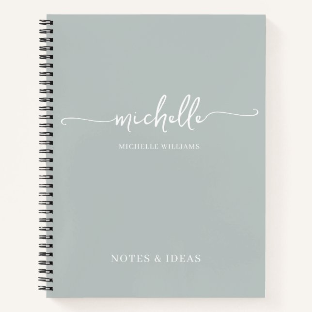 Cuaderno Chic Verde Sage Monograma Nombre Firma (Anverso)