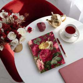 Cuaderno Chic Vintage Rosa Rojo Floral Monogramado