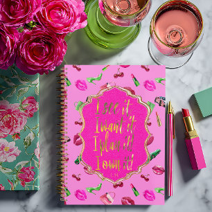 Cuaderno Chic y divertido rosa caliente y verde glamour “Lo