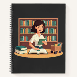 Cuaderno Chica Acogedora Leyendo Estantería