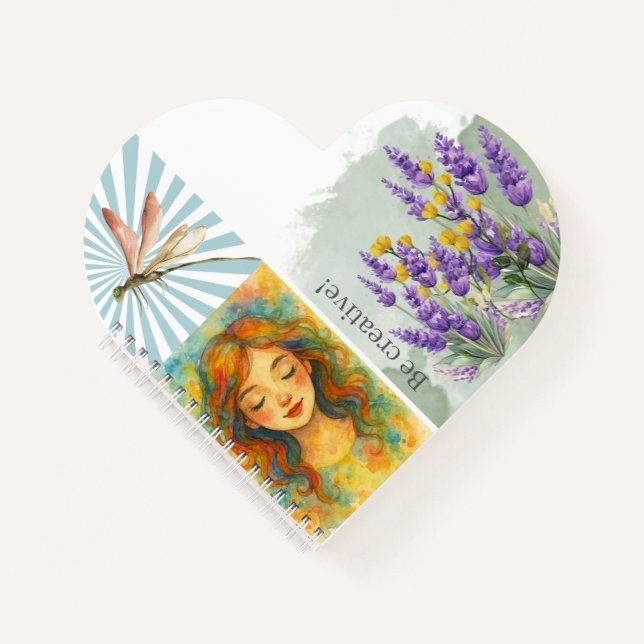 Cuaderno Chica adorable acuarela estilo collage botánico (Anverso)