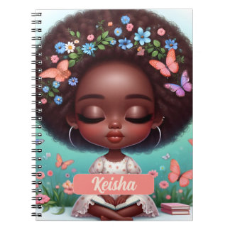 Cuaderno Chica afroamericana personalizada con flores