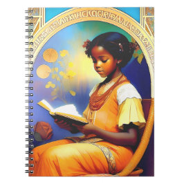 Cuaderno Chica afroamericano de arte nouveau leyendo un lib