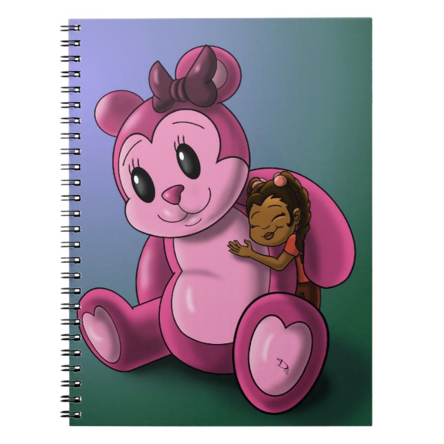 Cuaderno Chica afroamericano y oso rosa de peluche (Frente)