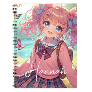 Cuaderno Chica anime bonita con coletas rosadas