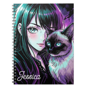 Cuaderno Chica anime bonita y gato siamés