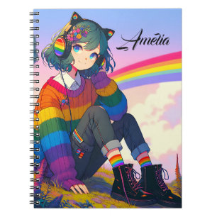 Cuaderno Chica Anime LGBTQIA+ Orgullo Lésbico Personalizado
