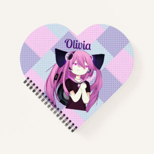 Cuaderno Chica Anime Morado y Azul con Orejas de Gato Arte 