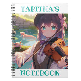 Cuaderno Chica anime tocando el violín y un Axolotl