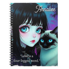 Cuaderno Chica Anime y Gato Siames Quote Personalizado
