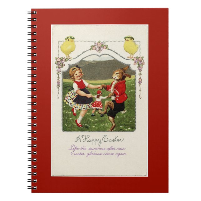 Cuaderno Chica bailarina y conejo de Pascua Rojo (Frente)