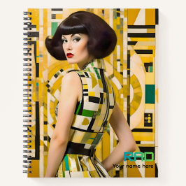 Cuaderno Chica belleza retro moda geométrica amarilla de lo