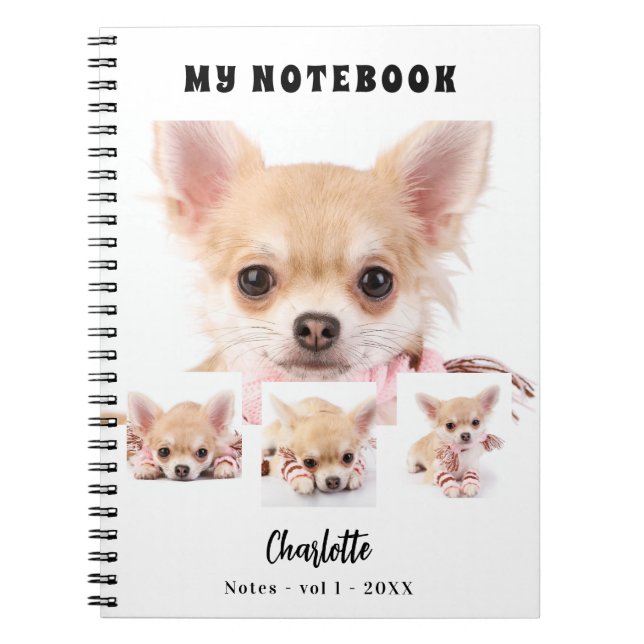 Cuaderno Chica blanco del mascota del perro del collage de  (Frente)