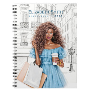 Cuaderno Chica bonita con café y bolsas de compras