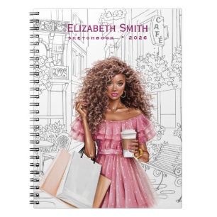 Cuaderno Chica bonita con café y bolsas de compras