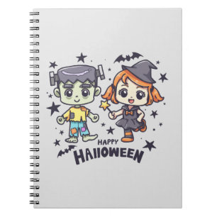 Cuaderno Chica Bruja Adorable y Niño Zombi Travieso