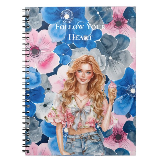 Cuaderno Chica Chic Rosa Azul Verano Ciudad Cabello Rojo (Frente)