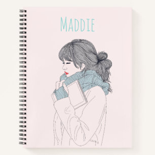 Cuaderno Chica con ilustracion gráfico fresco de la bufanda