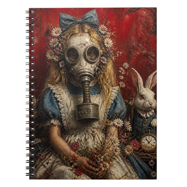 Cuaderno Chica con máscara de gas con conejo blanco (Frente)