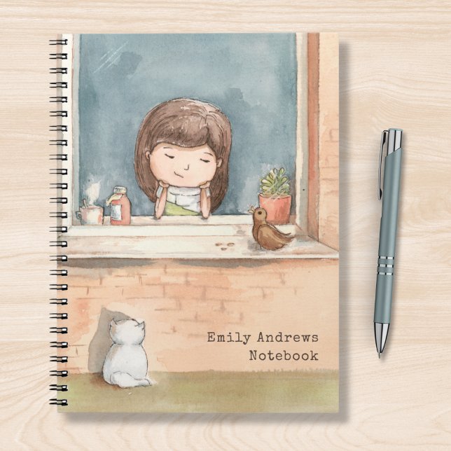 Cuaderno Chica De Acuarela Cuta Con Gato De Pájaro Personal (Subido por el creador)