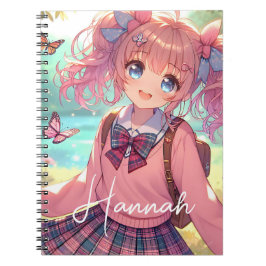 Cuaderno Chica de anime bonito en cócteles rosados