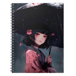 Cuaderno Chica de Anime con Estética Oscura y Paraguas