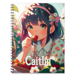 Cuaderno Chica de anime cutáneo comiendo fresas | Día de ve