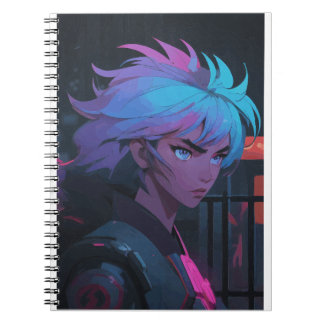 Cuaderno Chica de Anime Cyberpunk con Cabello Neon – Futuri