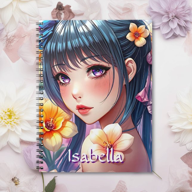 Cuaderno Chica de anime de bonito con Daffodils Personaliza (Subido por el creador)