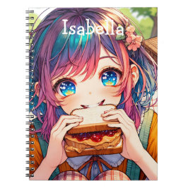 Cuaderno Chica de anime lindo comiendo una mantequilla de m