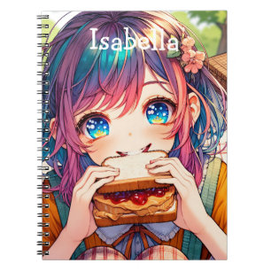 Cuaderno Chica de anime lindo comiendo una mantequilla de m