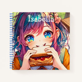 Cuaderno Chica de anime lindo comiendo una mantequilla de m