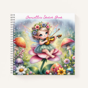 Cuaderno Chica de anime lindo con violín en hongos