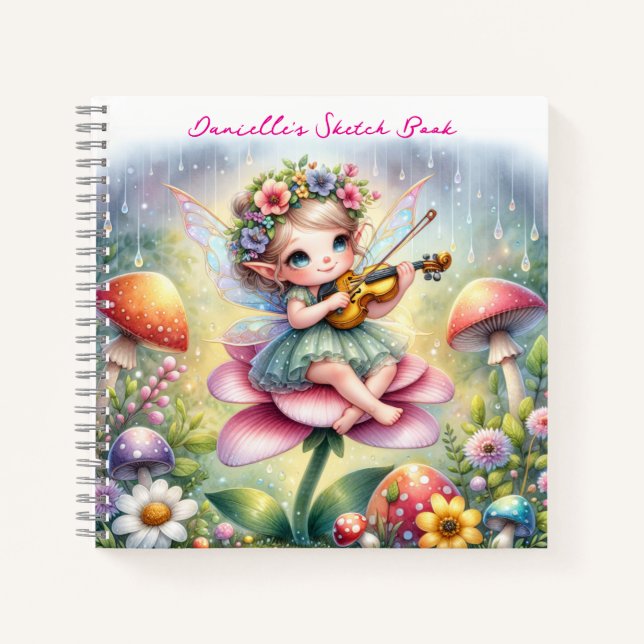 Cuaderno Chica de anime lindo con violín en hongos (Anverso)