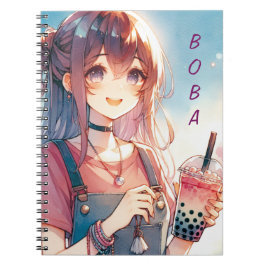 Cuaderno Chica de anime lindo sosteniendo un té Boba